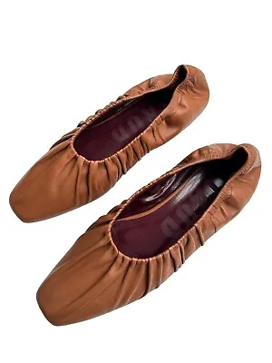 STAUD Tuli Square-toe Leather Ballet Flats Brown EU 41 US 10.5 • $99