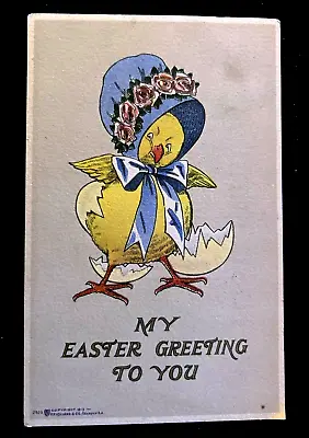 VOLLAND ~Arts & Crafts~ Chick In Bonnet  1913 Vintage Easter Postcard~c117 • $8.99