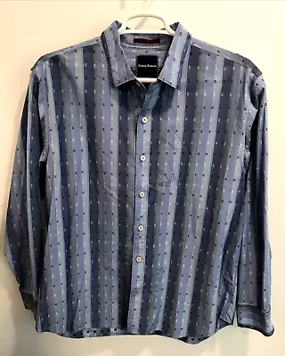 Tommy Bahama Mens Shirt Blue OMBRE Textured Diamonds 100% Cotton XL Long Sleeve • $14.02