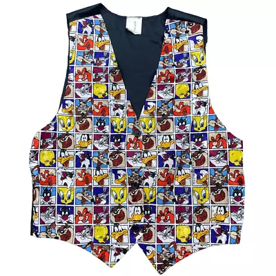 Vintage 1994 Looney Tunes Vest Adult Size Large L All Over Print 3 Button • $12.23