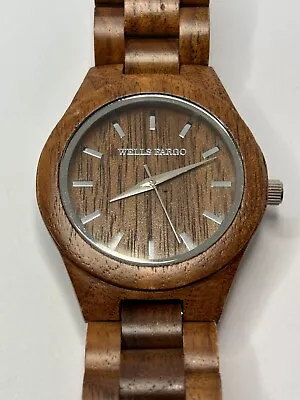 Working Men's Brown Wood Wells Fargo Time Quartz Watch GH • $28