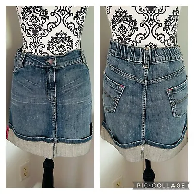 Mimi Maternity Vintage Blue Distressed Cuffed Mini Denim Skirt Size L • £23.15