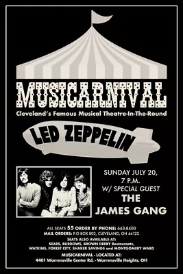 $19.99 • Buy Led Zeppelin Poster: Live In Cleveland 1969 Concert Handbill Reproduction 12X18