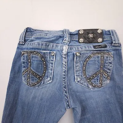 Miss Me Skinny Youth Girls Jeans Size 12 Rhinestones Embellished Peace Signs • $19.99