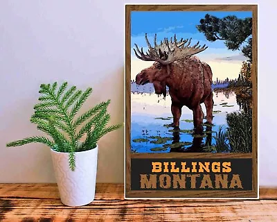 Billings Montana Wilderness Moose Art Print Travel Poster Large 16x24  Animals • $20.95