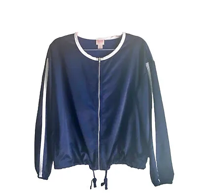 MOSSIMO Jacket Womens XX-Large Blue Satin Retro 80s Vintage Style Windbreaker • $6.30