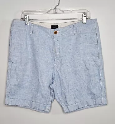 J Crew Mens Shorts 34 Blue White Linen Cotton Casual Chino Summer 8 Inch Inseam • $16