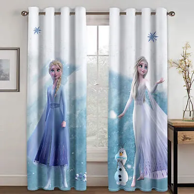 3D Frozen Elsa Anna Girls Bedroom Curtains Ring Blackout Door Decor UV Protect • £22.25