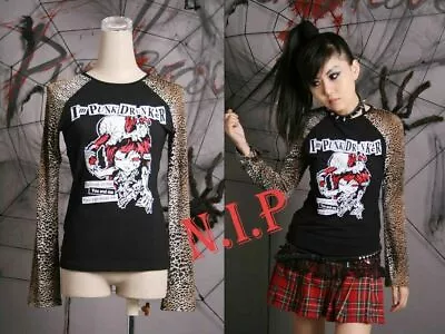 Punk Rave Leopard Long Sleeves Graphic Tee Visual Kei Blouse Goth T Shirt Top • $123.63