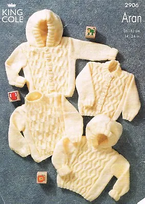 Baby Aran Knitting Pattern  Cardigan  Sweater Jacket Hood Cable In 6 Sizes. • £2.99