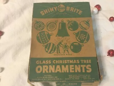 Vintage Box 10 Shiny Brite Mercury Glass Peacock Blue Christmas Tree Ornaments • $29.95