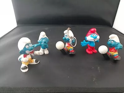 LOT 5 Vtg Smurf PVC Figures 70s/80s Peyo Schleich Soccer Key Chain Clown • $13