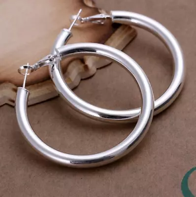 Womens 925 Sterling Silver Large 50mm Round Circle Hoop Earrings #E91 • $8.99