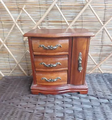 Chest Wood Jewelry Box Mini Dresser Style Mirror  Three Drawer Mid Century • $28