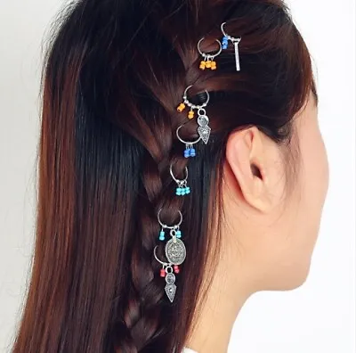 7 Pcs Hair Braid DIY Dread Dreadlock Beads Adjustable Braids Cuff Clip Gift • £5.99