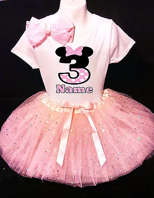 MINNIE MOUSE **With NAME** 3rd Third 3 Birthday Pink Tutu Dress Fast Shipping  • $17.50