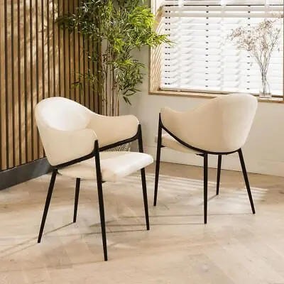 Set Of 2 Contemporary Faux Leather Carver Dining Chairs Clay Cream • £286.35