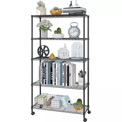 65  H 5 Tiers Metal Storage Shelves Adjustable Wire Shelving Rack With Wheels • $47.99