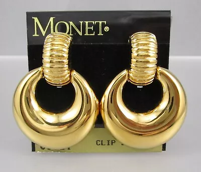 NOS Vintage 90s MONET Gold Tone Door Knocker Clip On Earrings 72X • $9.99