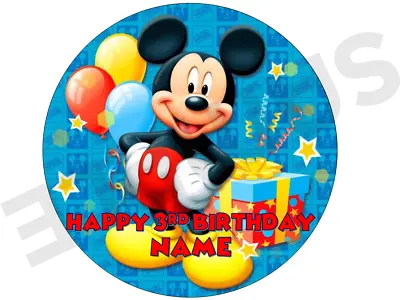 MICKEY MOUSE  PERSONALISED Edible Round Cake Topper Icing • £3.99