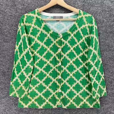 Merona Cardigan Women Green L Large Geometric Rayon Cotton Button Up Sweater • $8.23