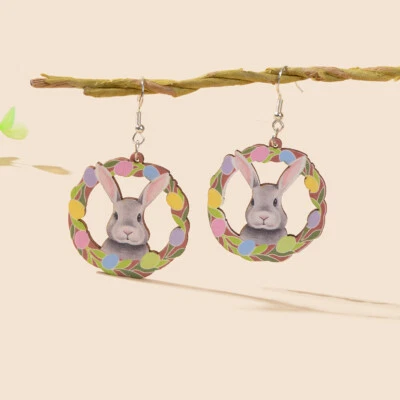 $3.99 • Buy Wood Rabbit Garland Dangle Bunny Earrings Creative Accessory Easter Holiday Gift
