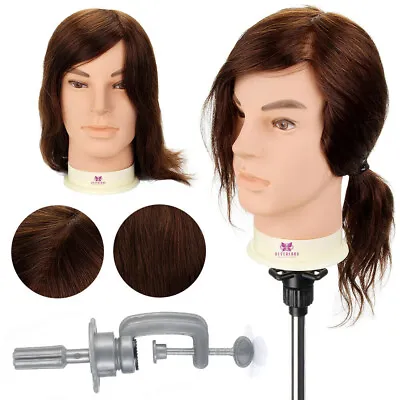 12  Real Hair Men Male Training Head Barbering Hairdressing Mannequin Doll+Clamp • £28.99