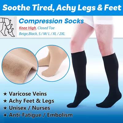 Compression Socks Support Graduated Stockings Men Women Maternity Varicose Edema • £25.51