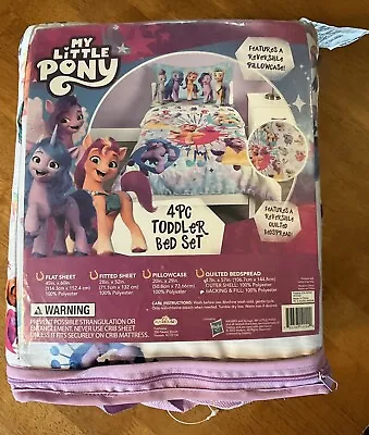 My Little Pony 4Pc. Toddler Bed Set Reversible Bedspread-2 Sheets Pillowcase New • £27.99