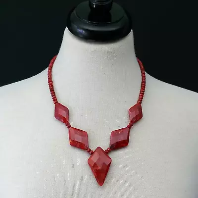 Jay King Red Coral Diamond Faceted Natural Stone Sterling Silver Bead Necklace • $40