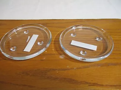 2 Round Footed Clear Smooth Glass Candle Holder Plates 5  Diameter • $6