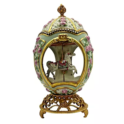 Franklin Mint House Of Faberge Porcelain Musical Carousel Egg 24k Gold Accented • $198