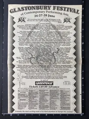 £12.99 • Buy GLASTONBURY FESTIVAL LINE UP 1992 15X11  Press Advert Poster L249