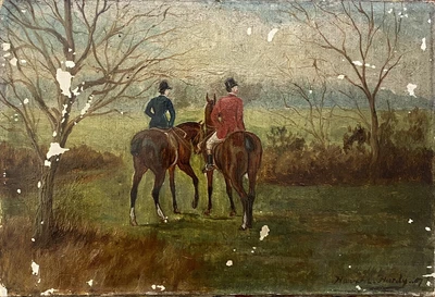 £145 • Buy WILLIAM HOWARD HARDY 1868–1918 Antique British Oil Painting HUNTING PARTY