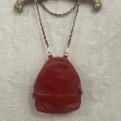 Vera Pelle Lipstick Red Leather Convertible Zip Backpack Handbag Bag Purse • $34.16