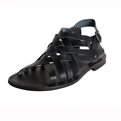 Shoes Sandals Man Gladiator Roman Sole Leather Artisan Essenza Black • £67.52