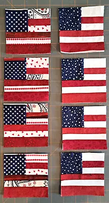 Mini Quilt Top - 8 Paper Pieced Blocks FLAGS ~ 3.5 X 3.5  Red White & Blue!! • $4.99