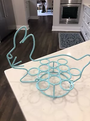 Blue Easter Bunny Egg Holder Coated Metal Wire Rabbit Display Centerpiece • $16