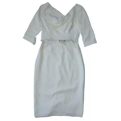 NWT Black Halo Jackie-O In Winter White Three Quarter Sleeve Sheath Dress 6 $375 • £178.55