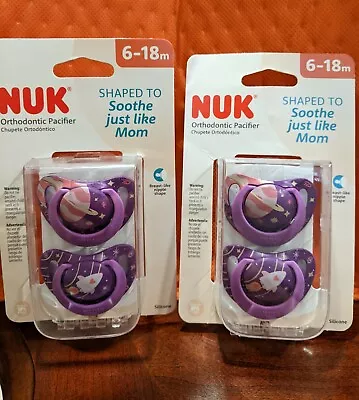 NUK-Orthodontic Pacifier 6-18m Silicone Purple-Lot Of 2- NEW & SEALED  (Box 14) • $13