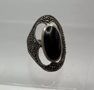 Vintage 925 Sterling Silver Art Deco Style Marcasite Ring US Size 5 1/2 • $10.49