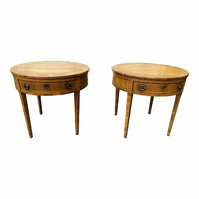 Alfonso Marina Ebanista Inlaid Fruitwood Drum Side Table—A Pair • $5590