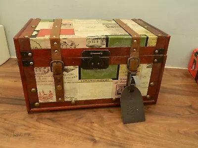 Decorative Wooden Storage Box/ Trunk  -  Leather Straps And Metal Carry Handles • £5