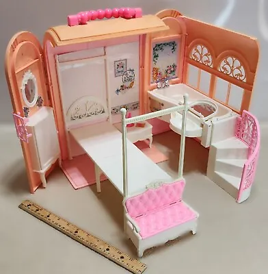 1998 VINTAGE Barbie Bed & Bath Playset House   Fold Up Pink Case Purse Doll Set • $28.99