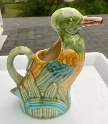 French Majolica Pitcher Jug Duck Mallard Onnaing France Antique Vintage Faience • $175