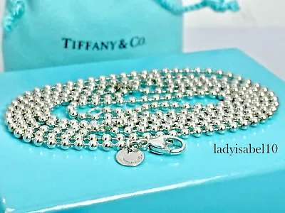 Tiffany & Co. Men's Beaded Chain 33  Necklace 2.5mm Unisex Silver W/  Box • $179