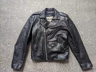 Vintage 1980s Leather MOTORCYCLE Black Jacket 38 Open Road 1990s Wilson BIKER • $168.95
