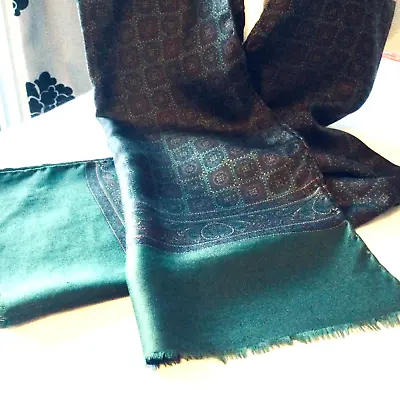 Vintage Men Ostinelli Silk Scarf Made In Italy/Dark Green Paisley/Evening/Fringe • $69