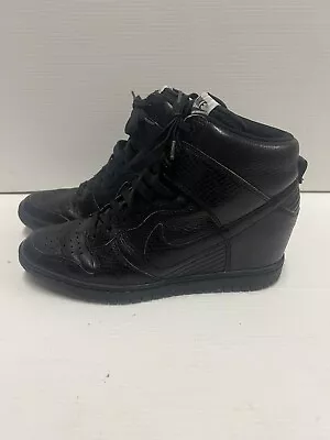 Nike Dunk Sky High US 9.5 Triple Black Leather SNAKESKIN Women's Hi Hidden Wedge • $120