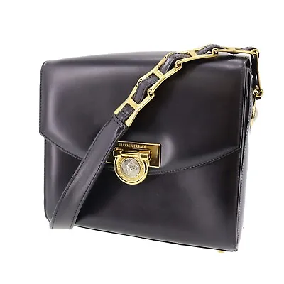 GIANNI VERSACE Used Shoulder Bag Black Leather Vintage #AG953 S • $497.02